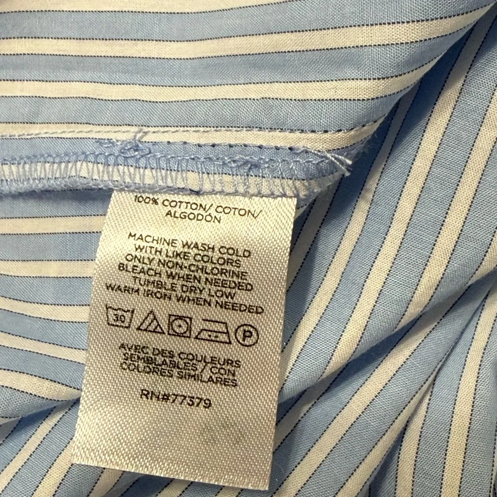 Ann Taylor Light Blue Triple Tie Striped 100% Cotton Blouse XXL - Picture 7 of 8